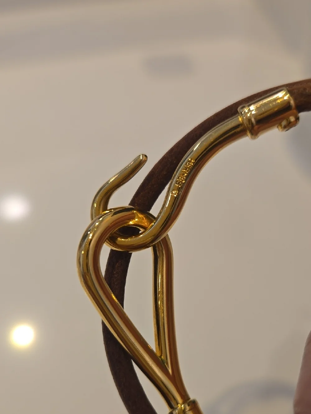 Hermes Gold-Tone Hook Brown Leather Double-Wrap Bracelet, VGUC, Quiet Lux